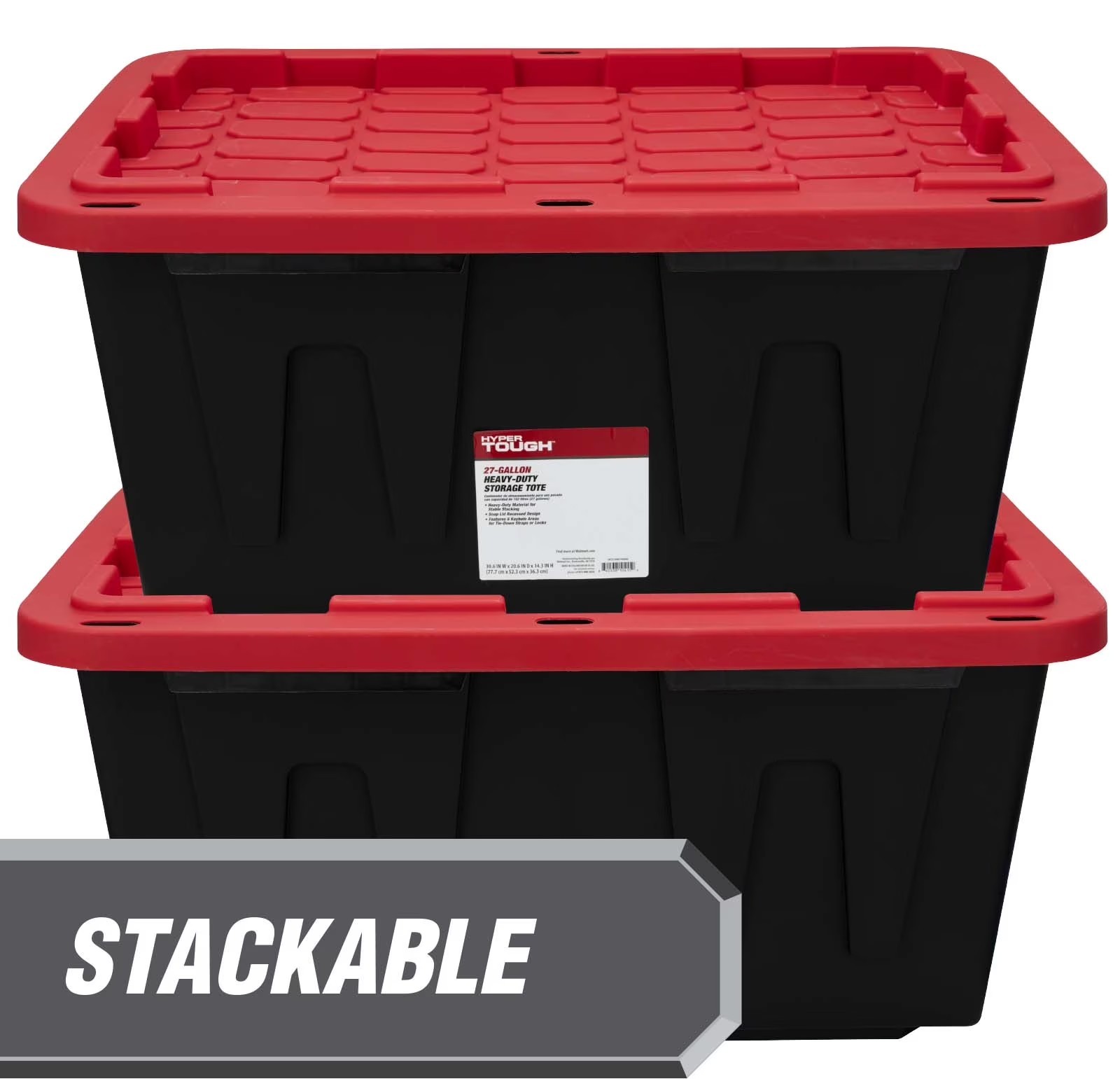 Hyper Tough 27 Gallon Storage Bin w/ Snap Lid, Black/Red Heavy Duty Containe 2Pk