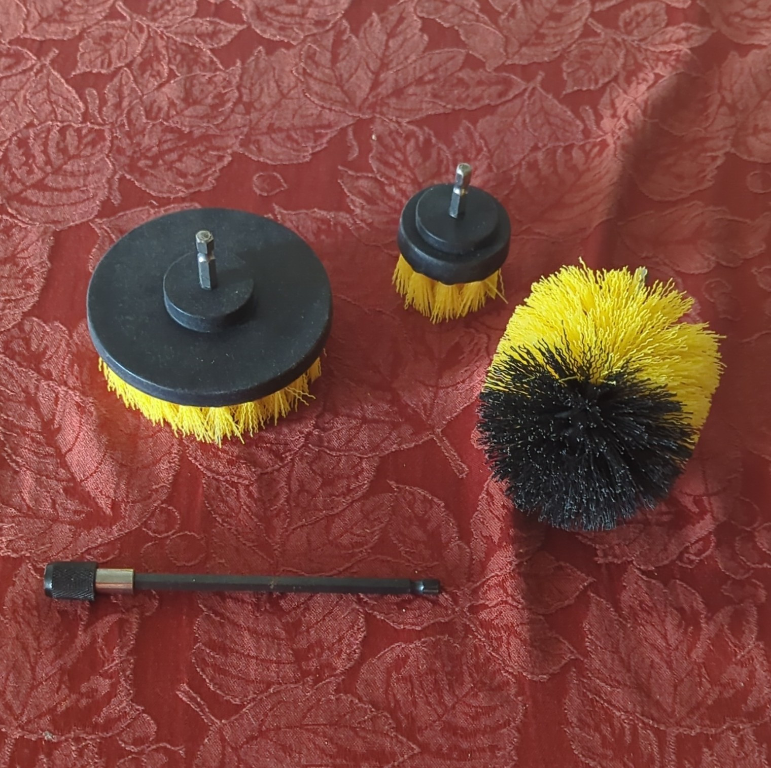 4pc Drill Brush Scrubber Cleaning Attachment Set, Nylon Bristles, Yellow/Black