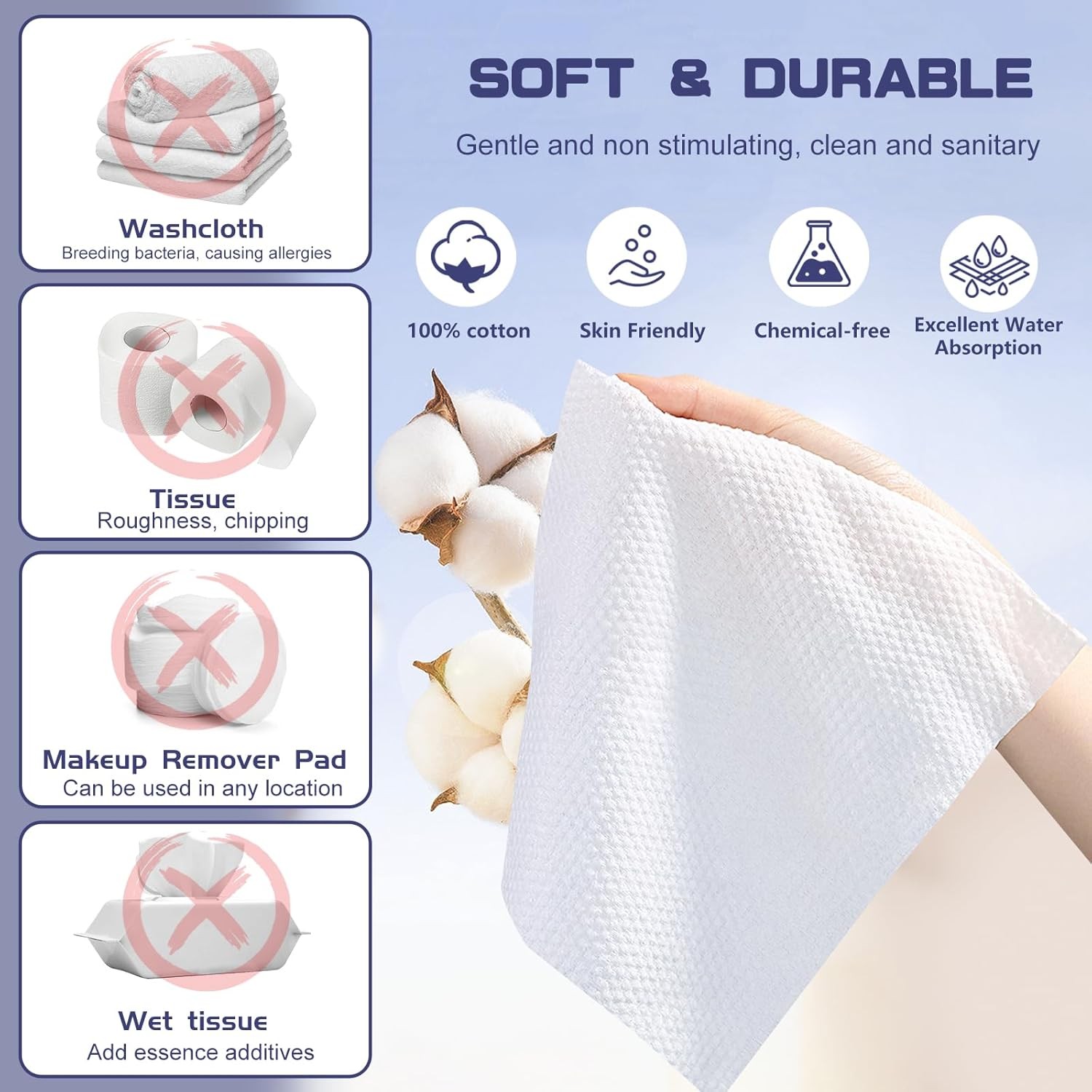 Disposable Face Towel, 100 Count Face Towels for Washing Soft Cotton Dry Wipes