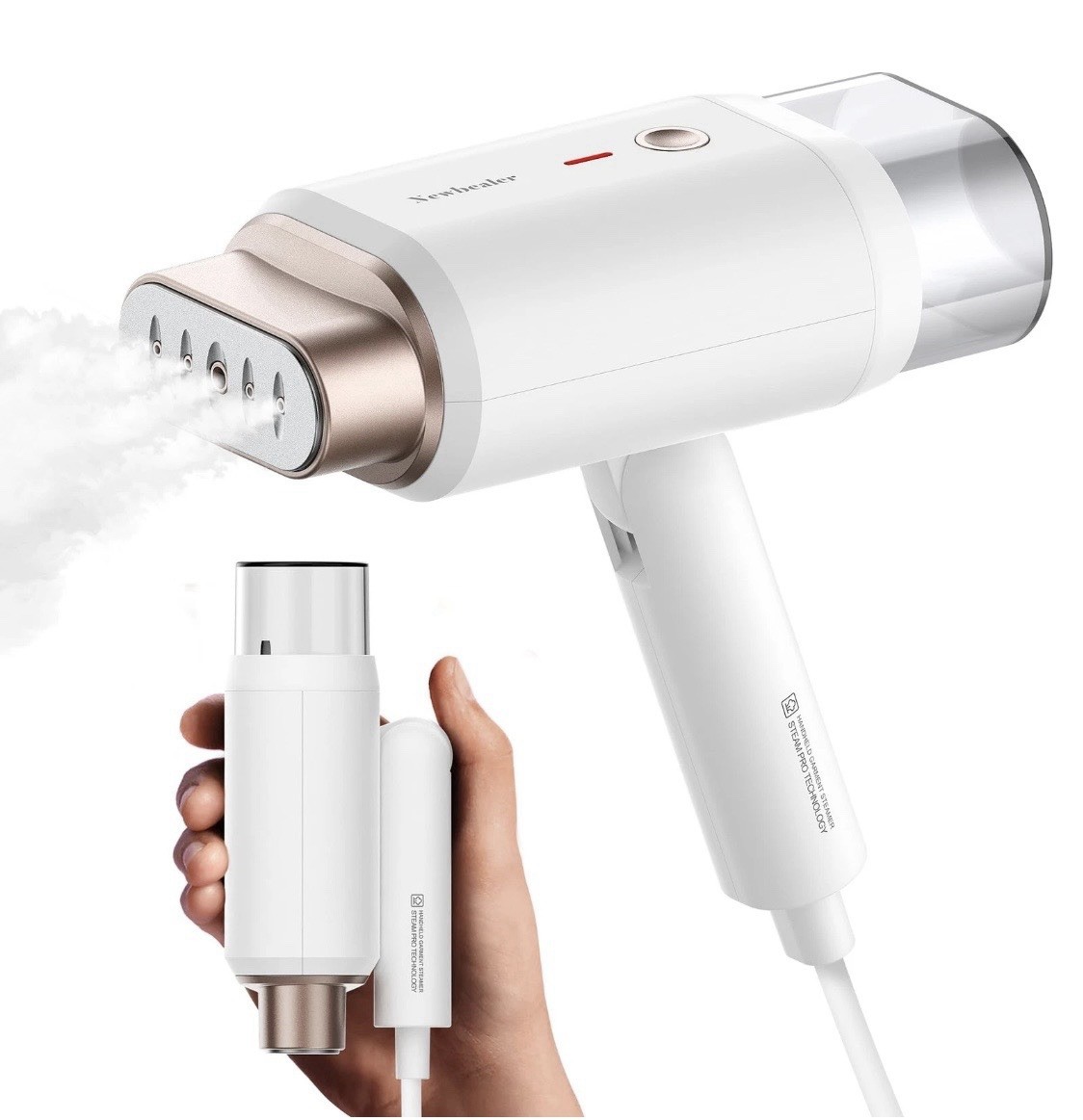Newbealer Travel Garment Steamer 1200W White Gold 120V