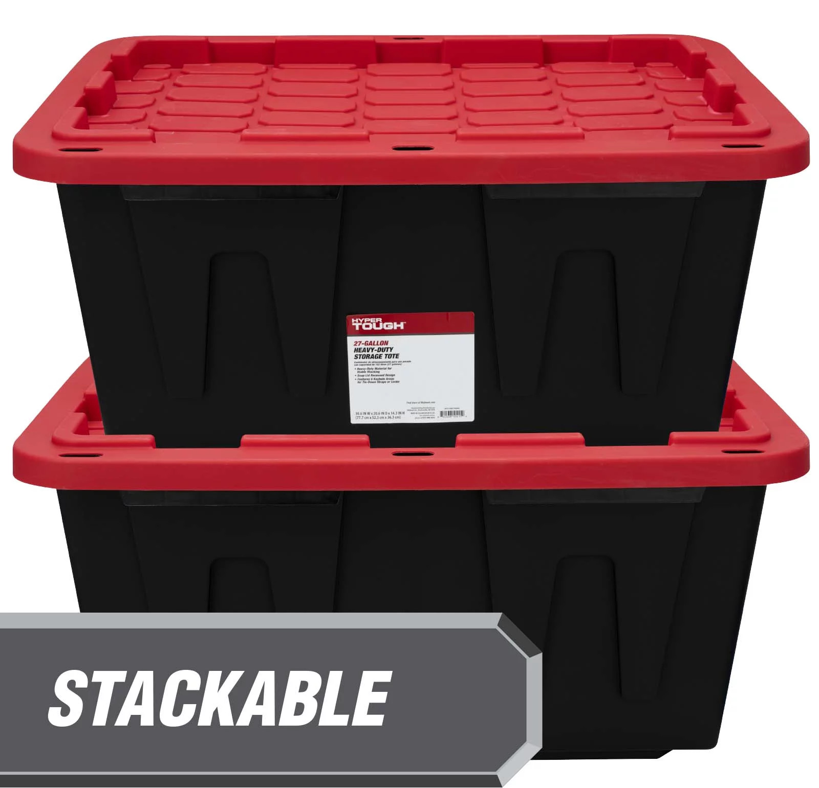 27-Gallon Plastic Storage Bin with Snap Lid, Black and Red
