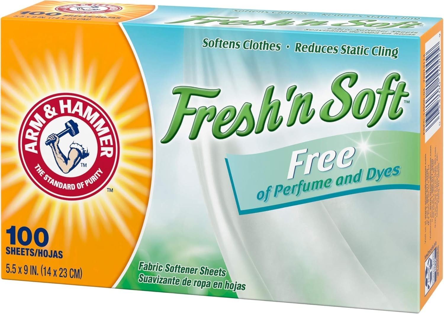ARM & HAMMER Unscented Fabric Softener Sheets – 100 Dye-Free Sheets for Softness