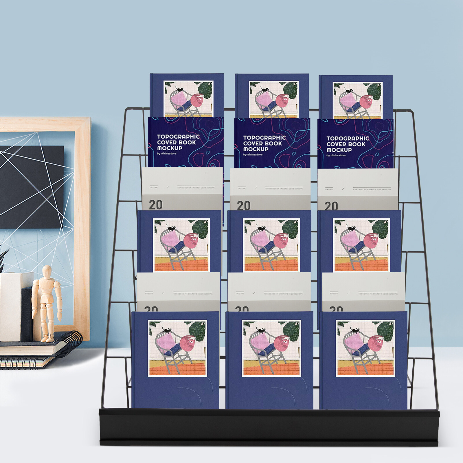 17.5″ 6-Tier Metal Magazine Rack for Offices Table Top Book Display Stand Black