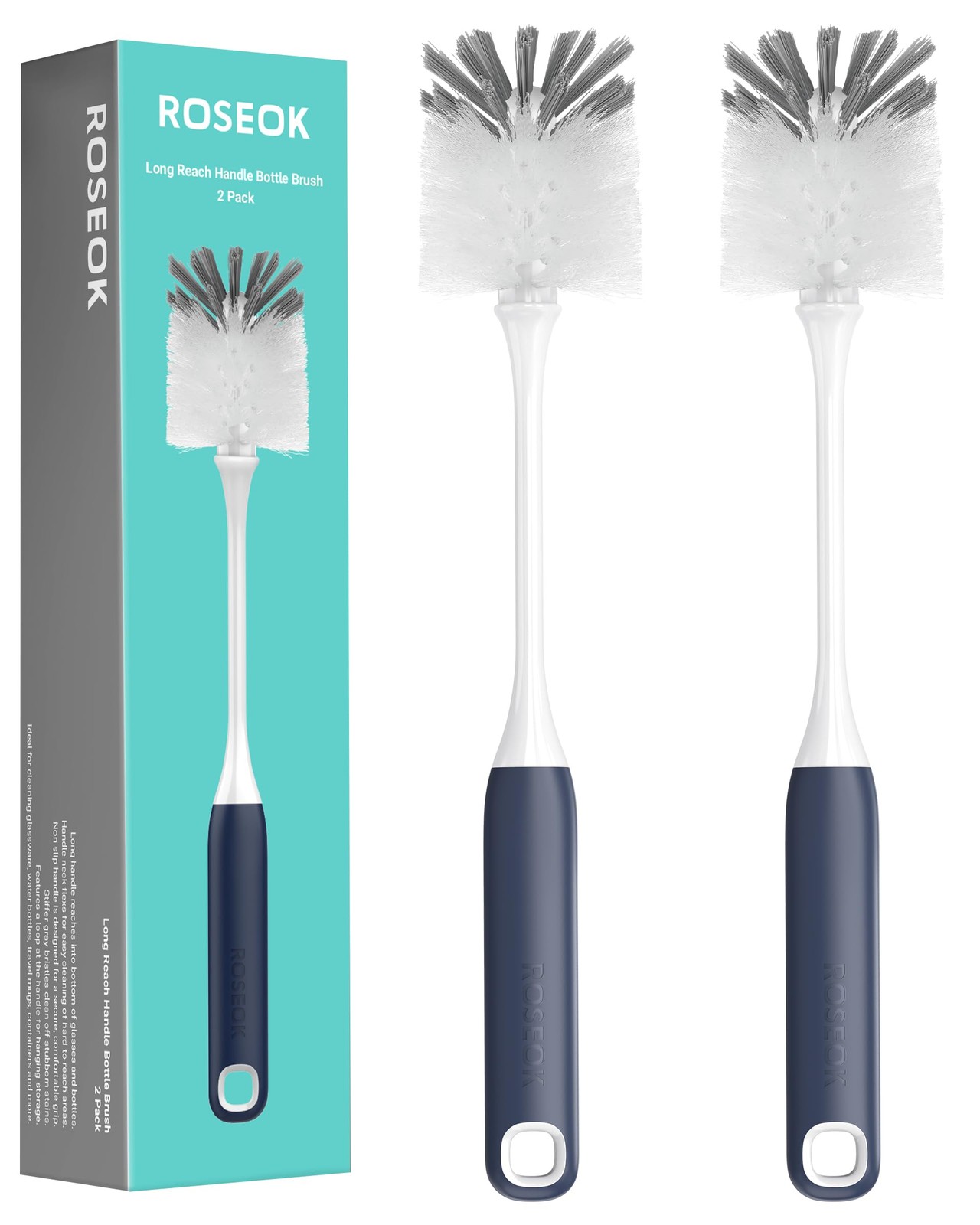 Flexible Bottle Brush Dual Bristle Navy Blue 2 Pack For Water Cups Mugs