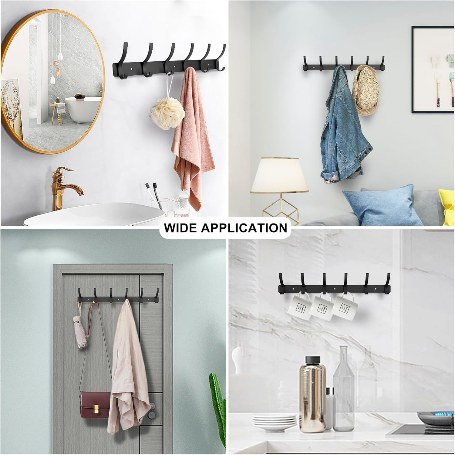 Coat Rack Wall Mounted,6 Coat Hooks for Hanging Coats,Metal Double Hook Rack Hoo
