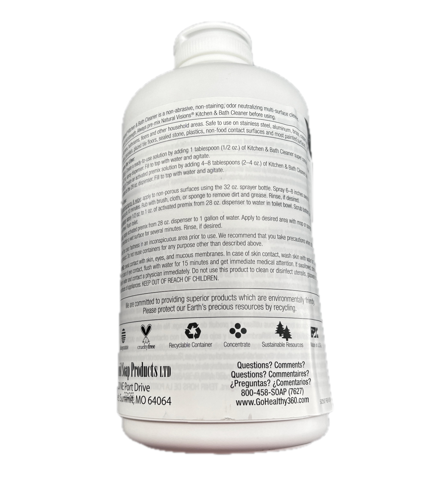 NATURAL VISIONS Kitchen & Bath Cleaner/Super Concentrated/Citrus/1 Liter NEW!