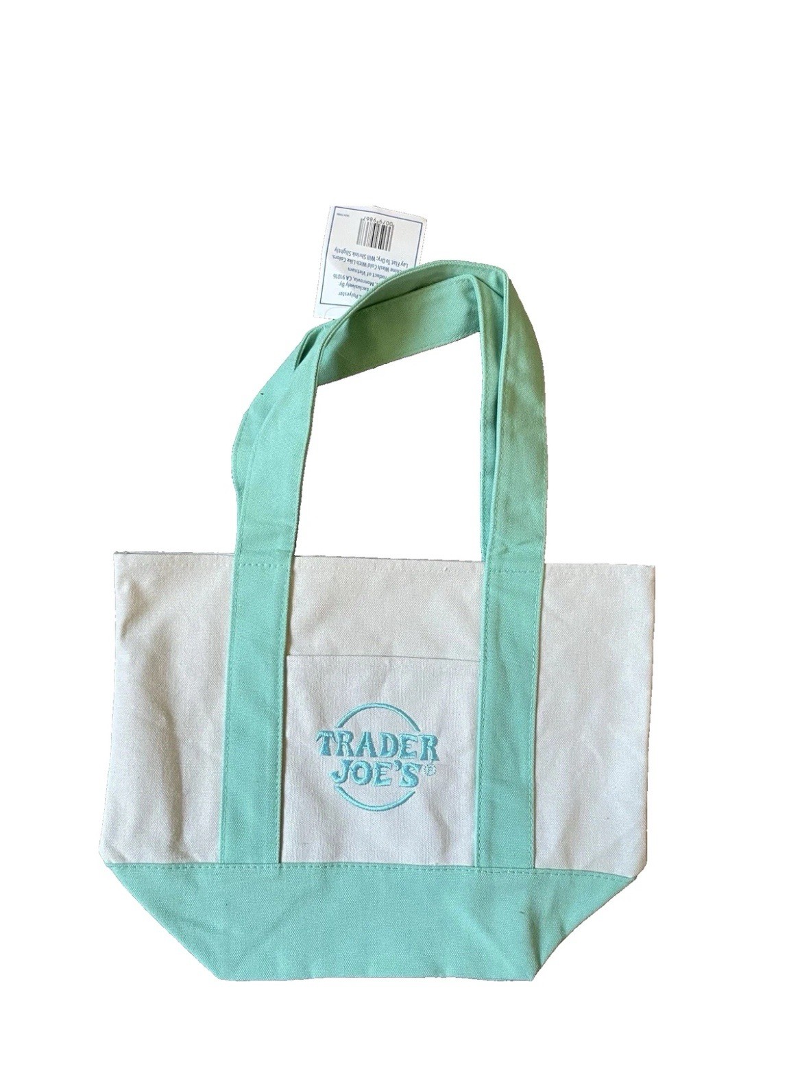 Trader Joe’s Spring 2025 Mini Canvas Tote Bag Pastel New With Tag – Teal / Green