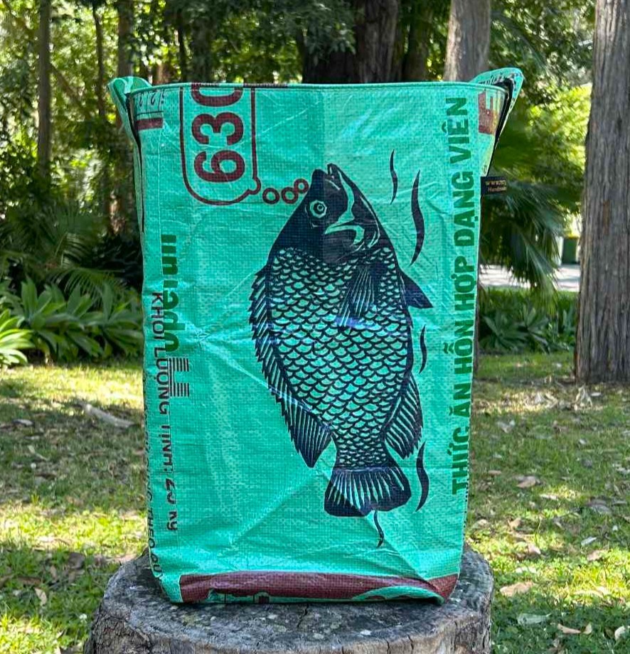 Recycled Laundry Basket made from Recycled Fish Feed Bags in Cambodia Fair Trade
