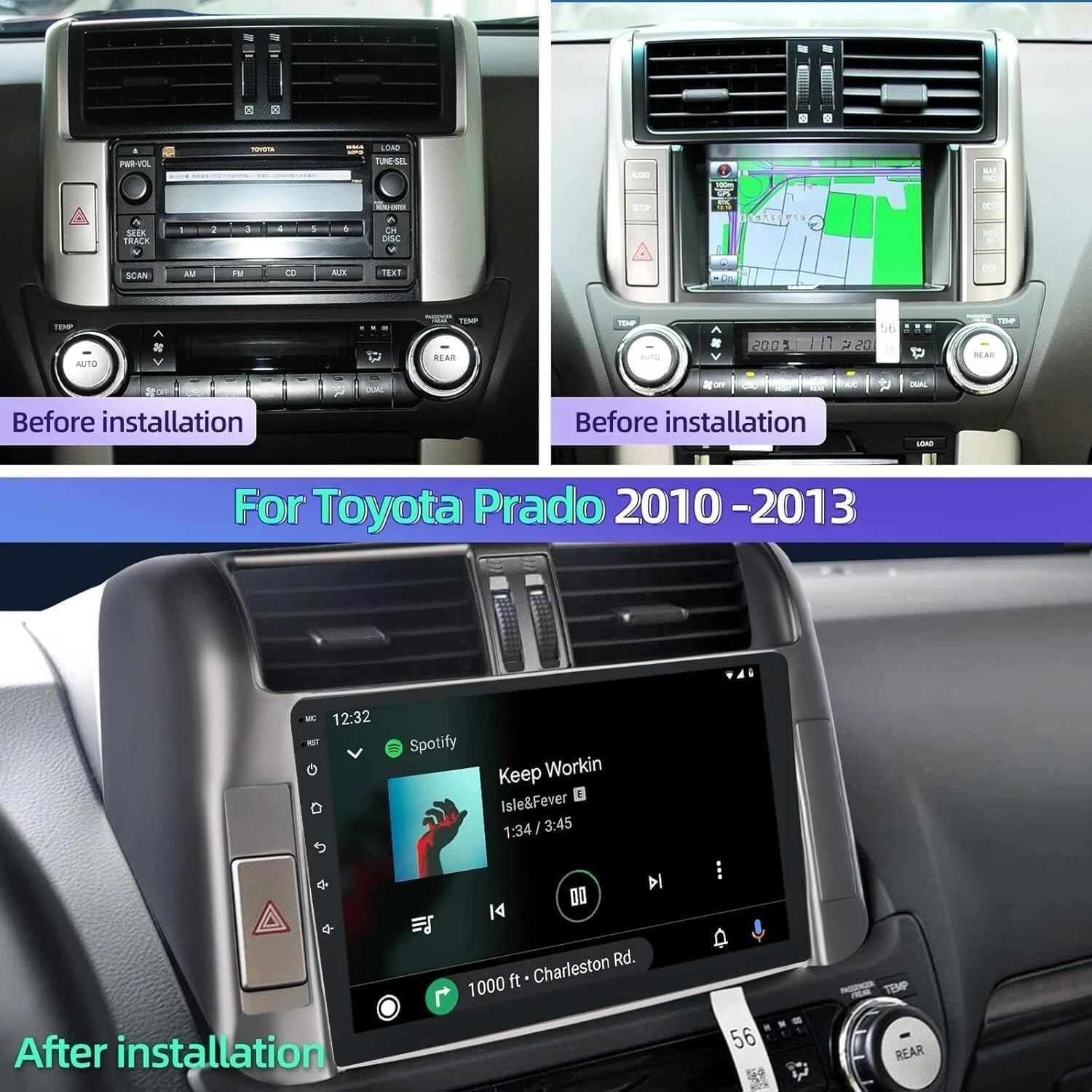 9inch Android 14 Car Stereo Radio Compatible for Toyota Prado 150 2009-2013