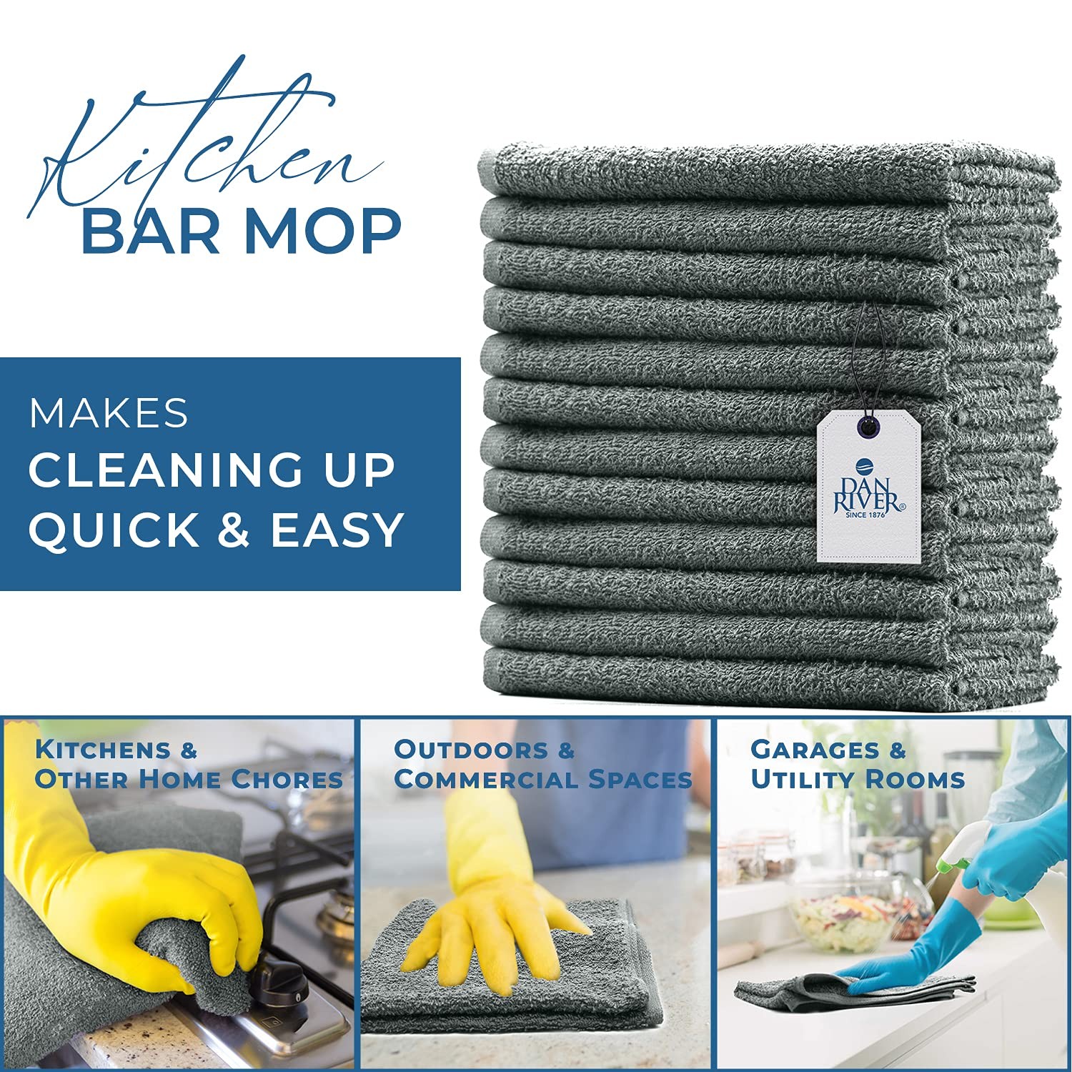 100% Cotton Bar Mop Kitchen Towels, 16×19 inches, Pack of 12, 350 GSM, Gray –…