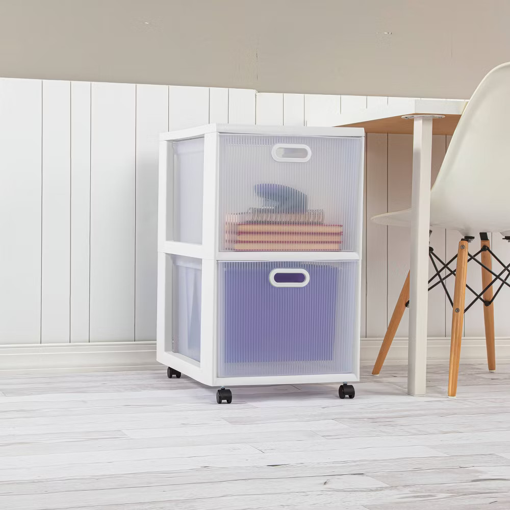 Sterilite Plastic 2 Drawers Modular Storage White 2-Drawer Cart White