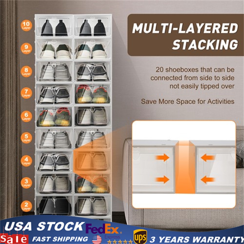 20pcs Stackable Shoe Storage Box Durable Plastic Sneaker Display Case Organizer