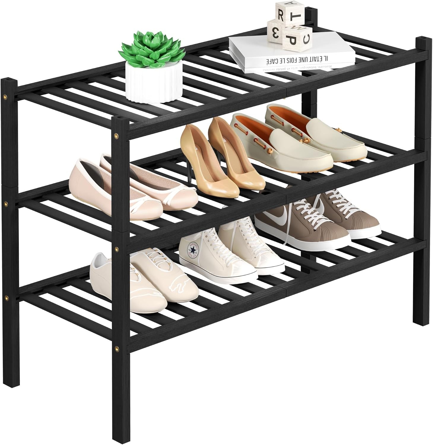 3 Tier Bamboo Shoe Rack for Closet Standing Wood Shoe Shelf Storage Organizer