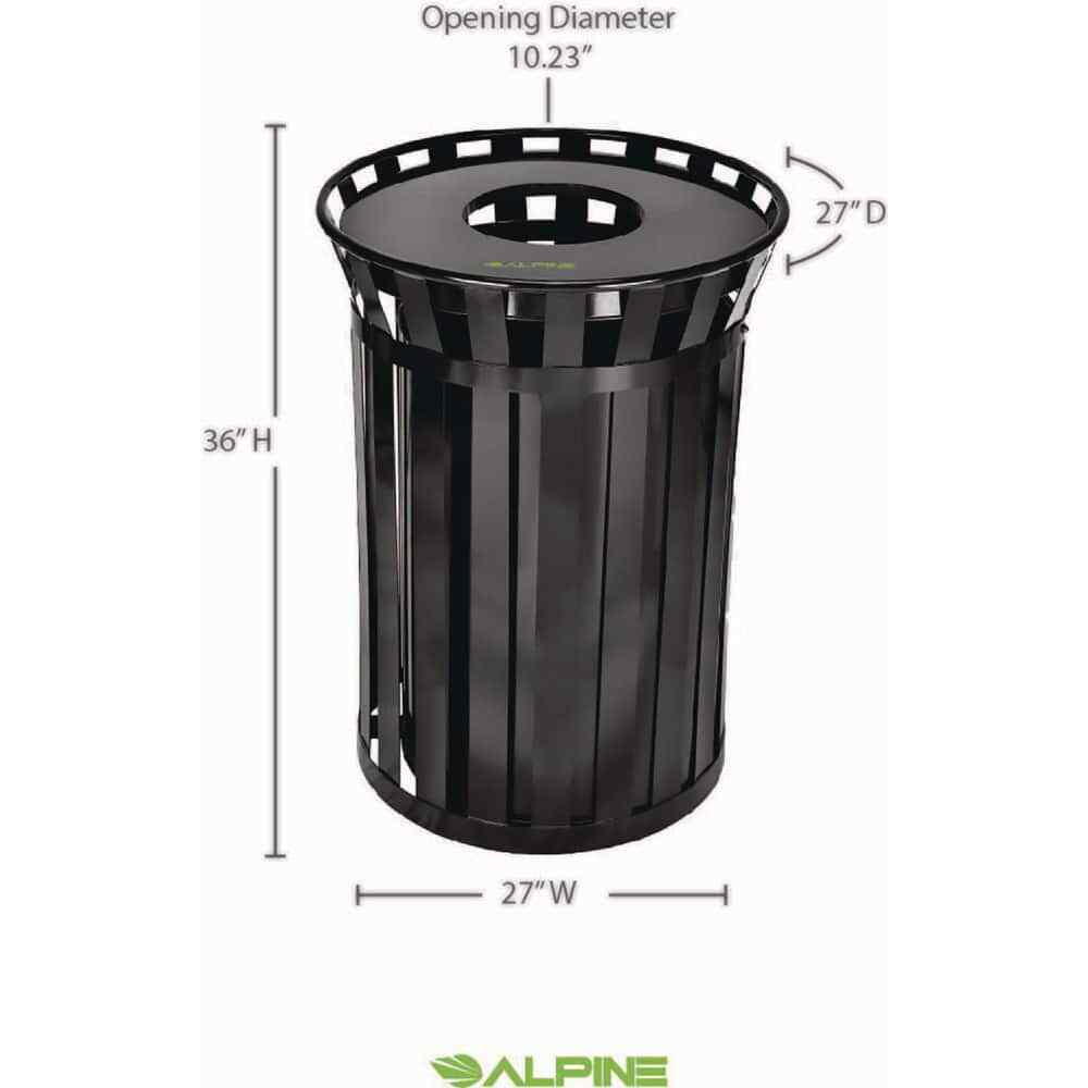 Alpine Industries Trash Can Receptacle W/ Liner Metal Slatted 38 Gal Black NEW