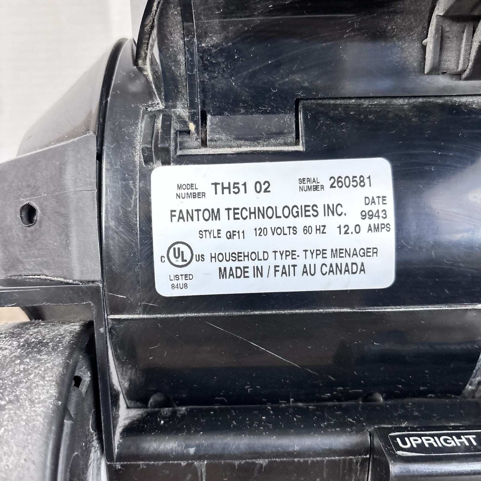 Fantom Thunder Upright Vacuum TH51 02 – 120V Tested Working Bagless