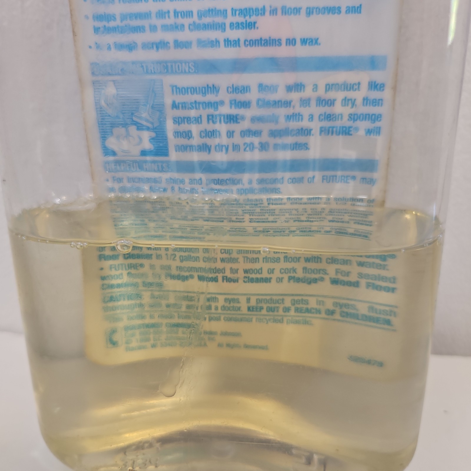 Vtg FUTURE Acrylic Floor Finish Shine 27 oz SC Johnson Wax Bottle 1/3 Full Disc.
