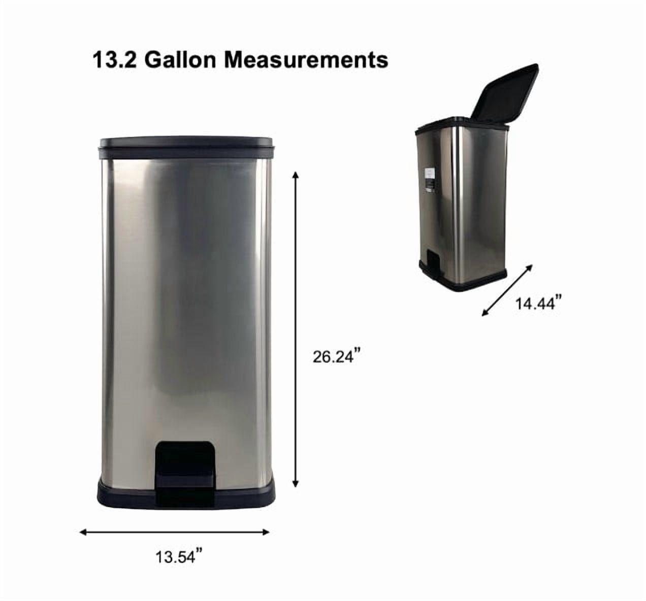Mainstays Kitchen Trash Can, 13.2 Gallon Plastic Step Garbage Bin with Lid, Sil