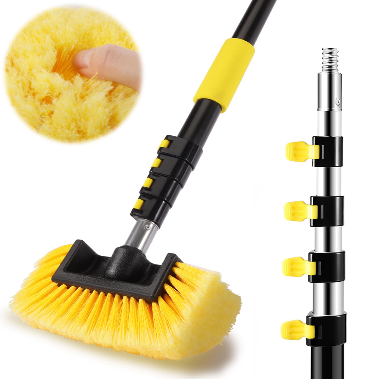 Car Wash Brush with 3.4-12FT Telescopic Pole,Scratch-Free Cleaning Truck,RV