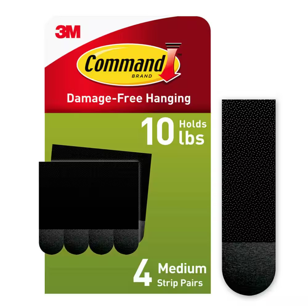 10 Lbs. Medium Black Plastic Picture Hanging Strips (4 Pairs of Strips)