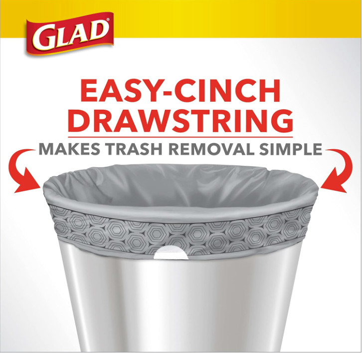 Glad Medium Drawstring Trash Bags with Clorox, 8 Gallon, Lemon Fresh Bleach 80CT