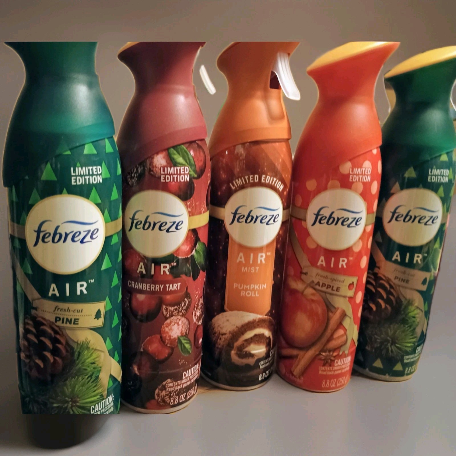 5 Febreze Sprays Fresh-Cut Pine, Apple, Pumpkin Roll, Cranberry Tart Holiday Mix