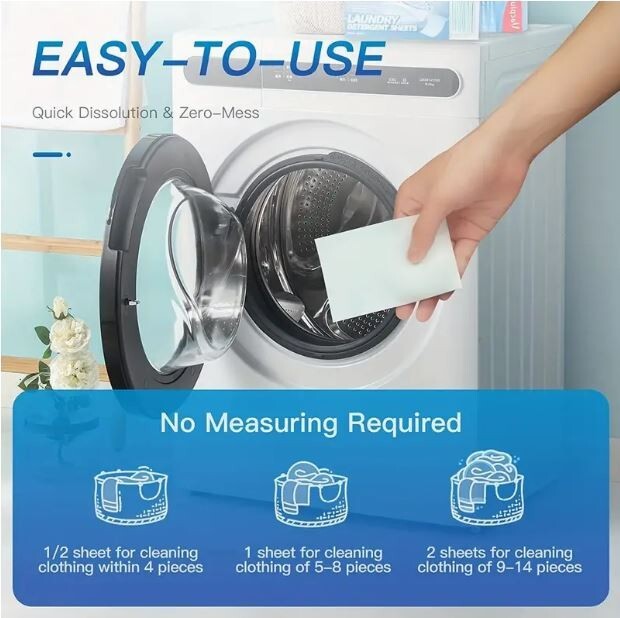 Premium Laundry Detergent Soap Sheets Easy Dissolve 120 Loads No Plastic Jug
