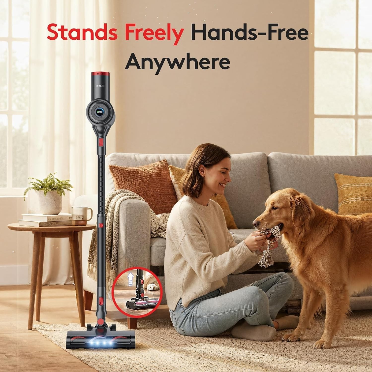 RONEAIR Cordless Vacuum Cleaner 40Kpa 45Min 6-in-1 Stick Vacuum Black Lightweig