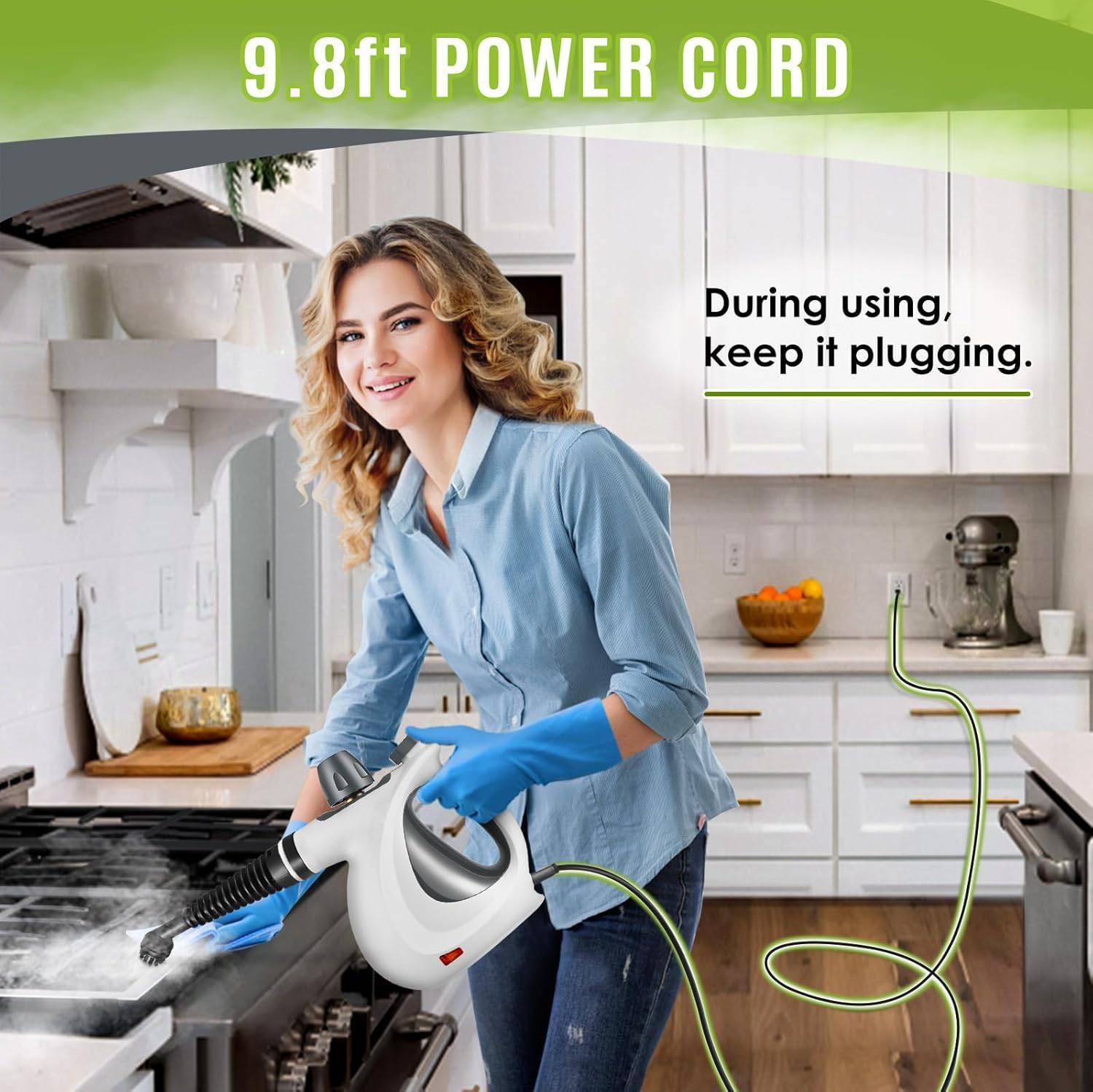 Pressurized Handheld Multi-Surface Natural Steam Cleaner with 12-pc Accessories