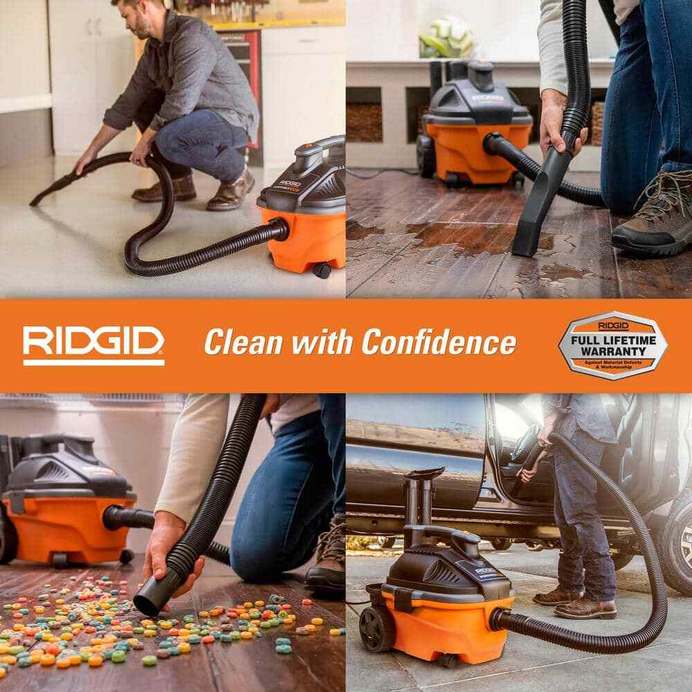 RIDGID 4 Gal 5.0 Peak HP Portable Shop Vacuum w/ Fine Dust Filter & Attachments