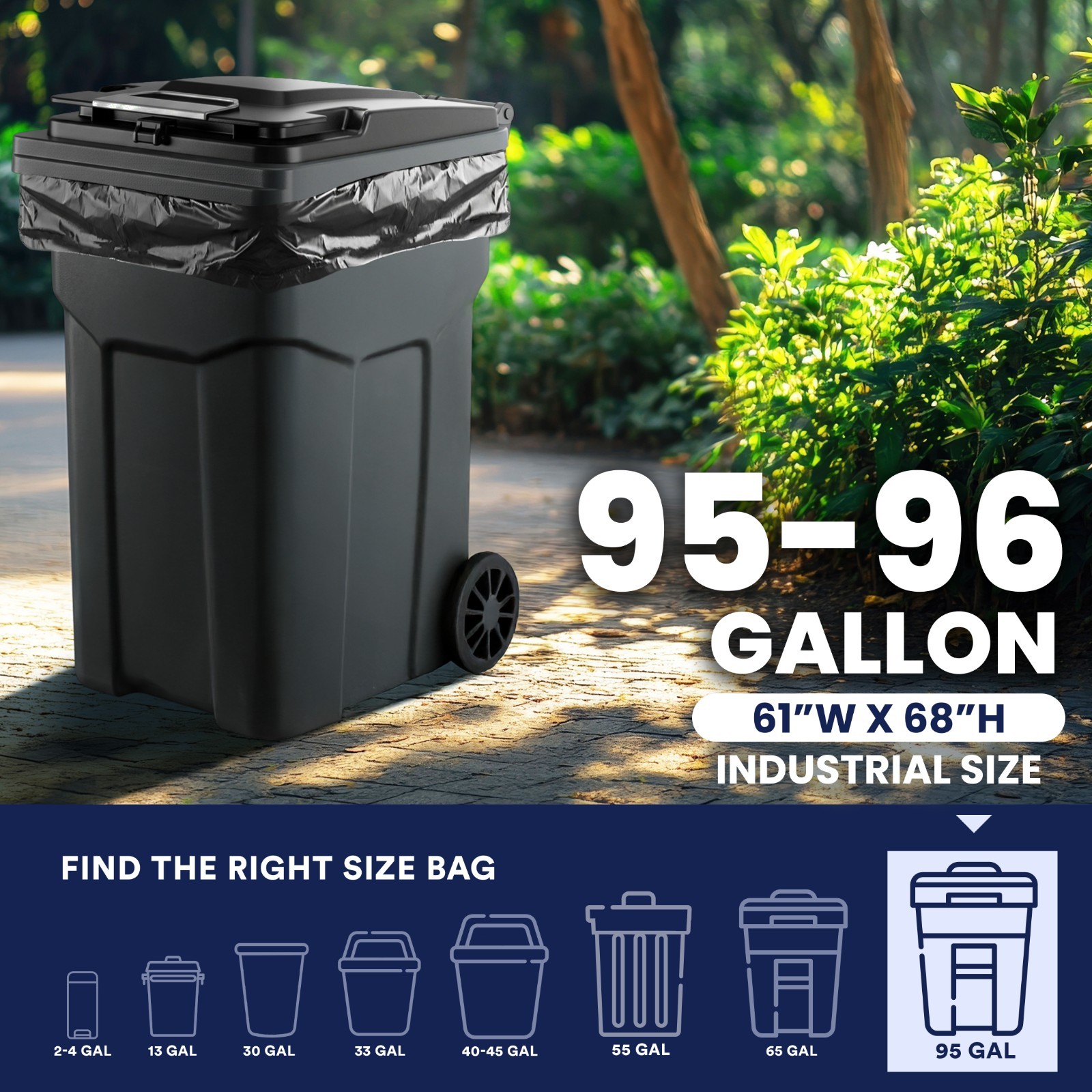 Plasticplace 95-96 Gallon Black Trash Bags, 25 Count