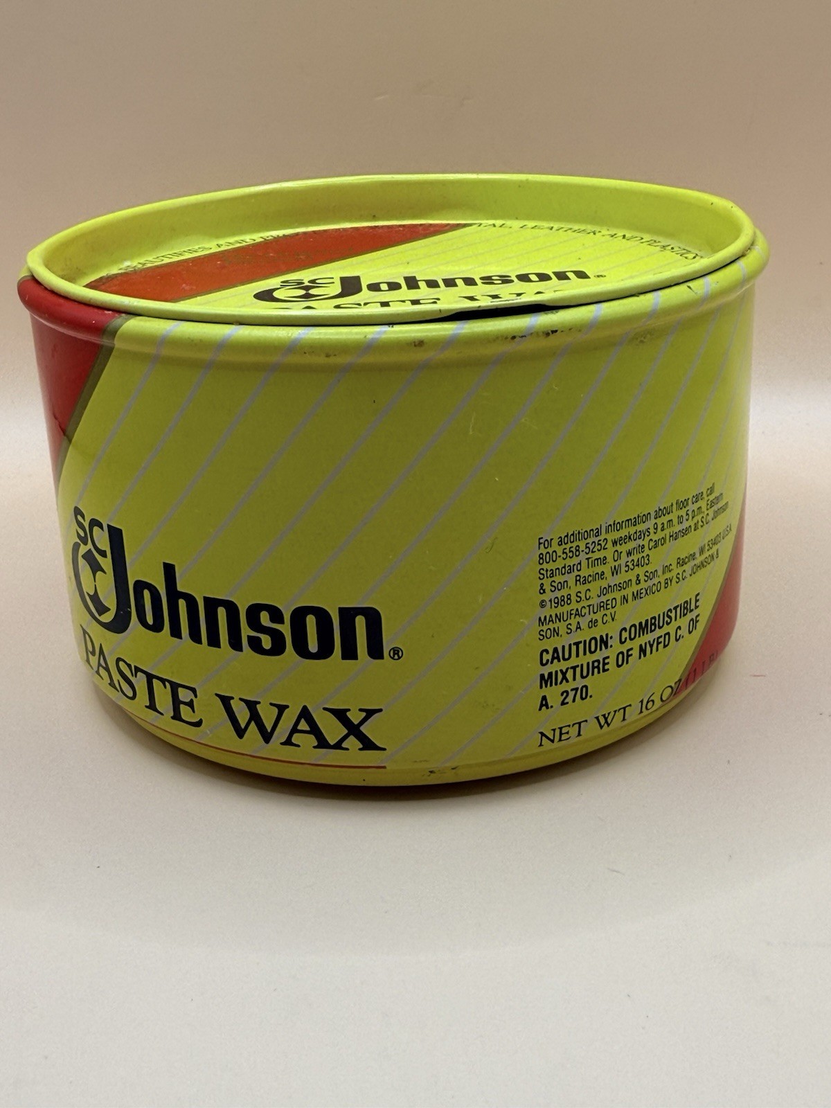 SC Johnson Paste Wax 16oz Can Original 1988 Formula 1 Lb 0.5 Ounces