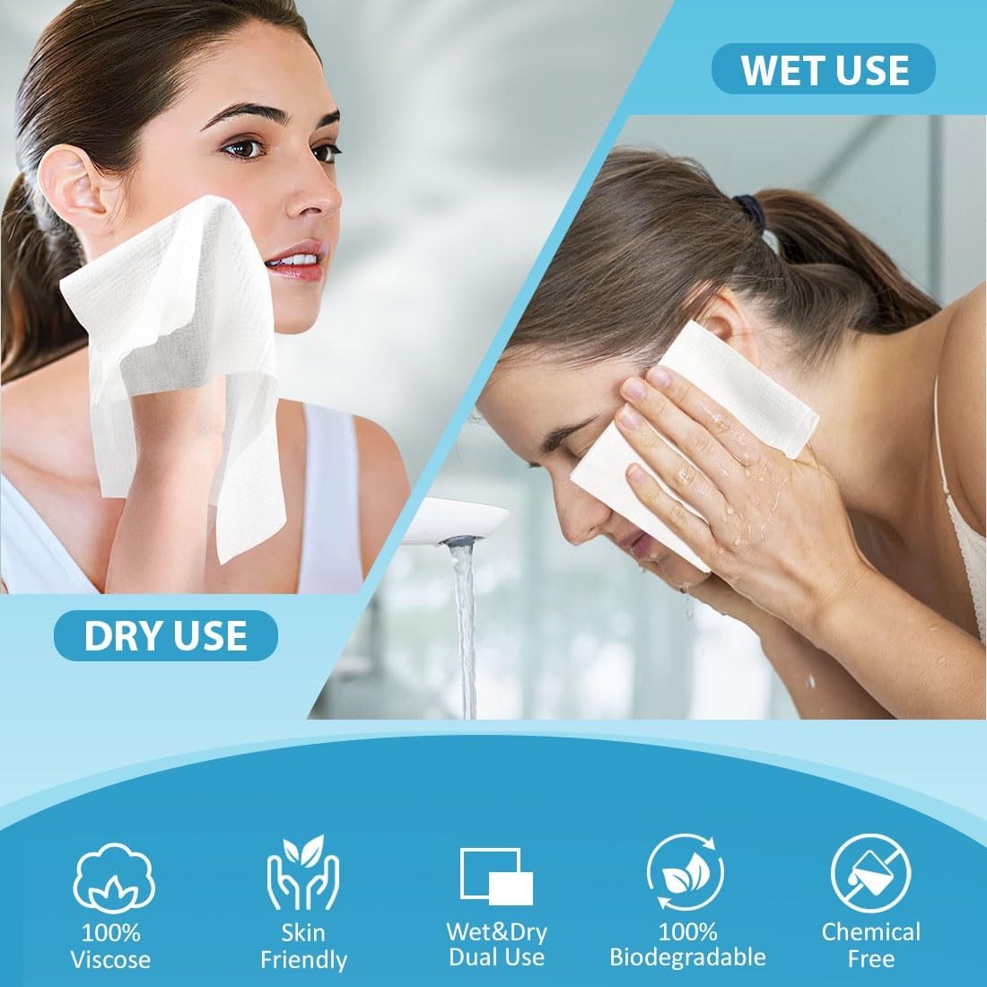 HOMEXCEL Face Towels 50 Count, Disposable Makeup Remover 1 Count (Pack of 50)