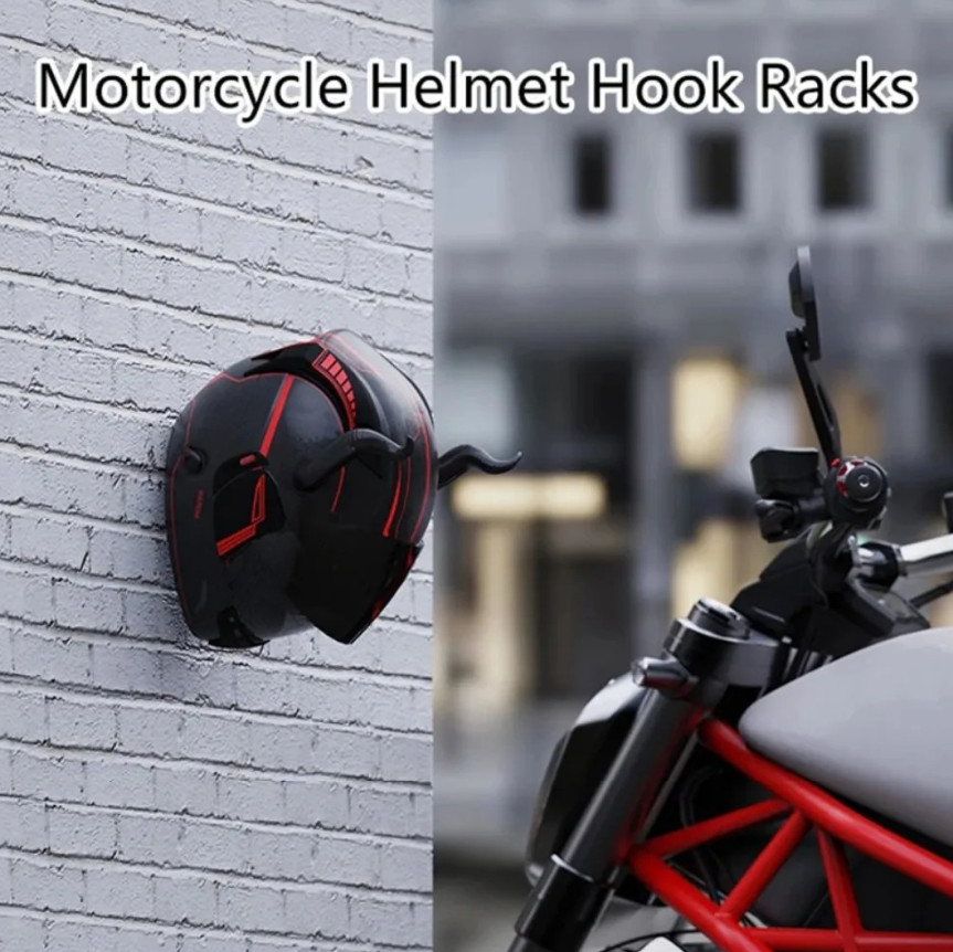 1pc Black Wall Mounted Helmet Hook Rack Heavy Duty Multipurpose Holder – NEW