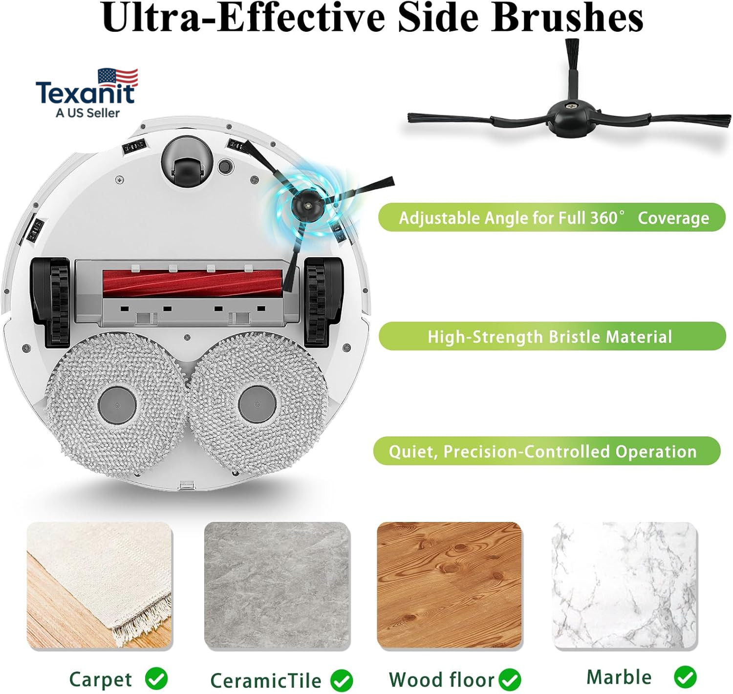 Side Brushes Replacement Compatible with Roborock Q Revo/Qrevo S/Qrevo Pro/Qrevo