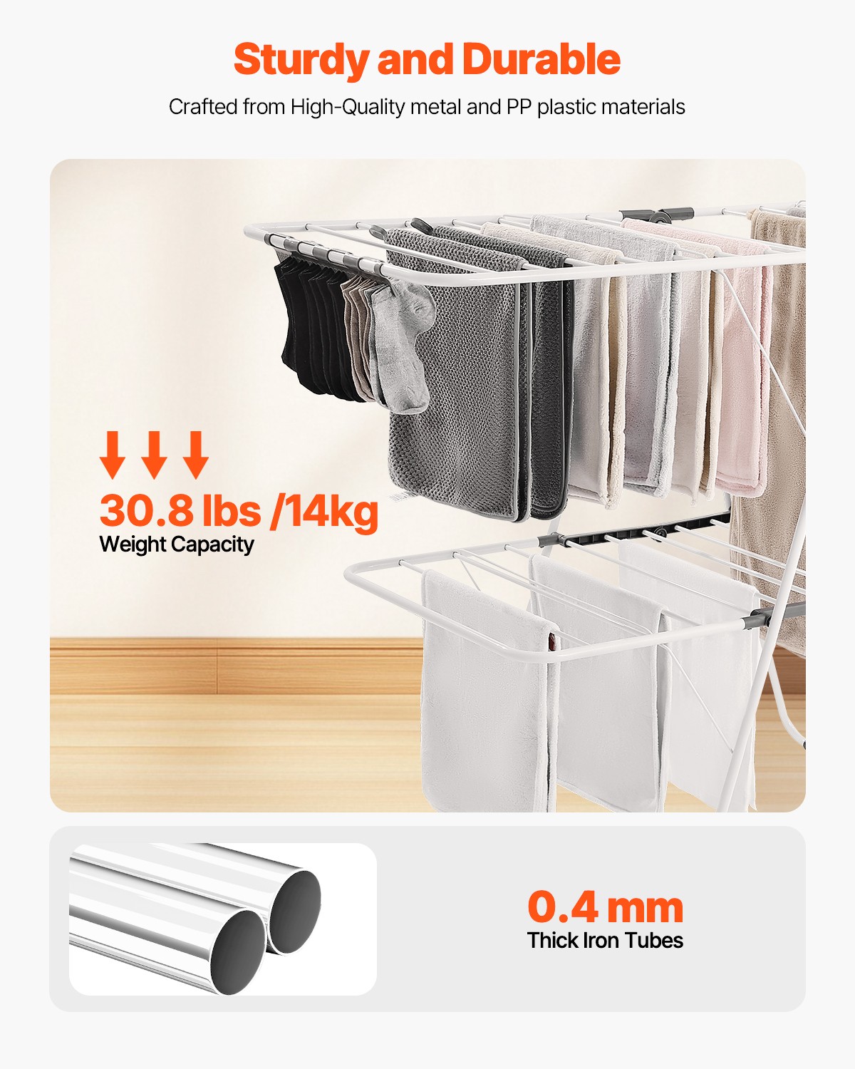 2-Tier Foldable Clothes Drying Rack with Sock Clips & 31 Drying Rods White