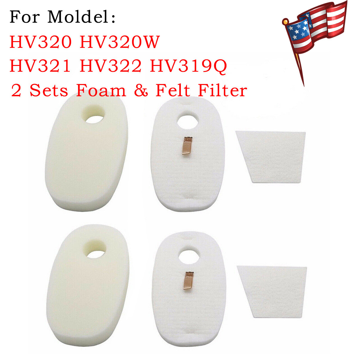 2 Pack Fits Shark Rocket Foam and Felt Filter Kit HV319Q, HV320, HV320W, HV321