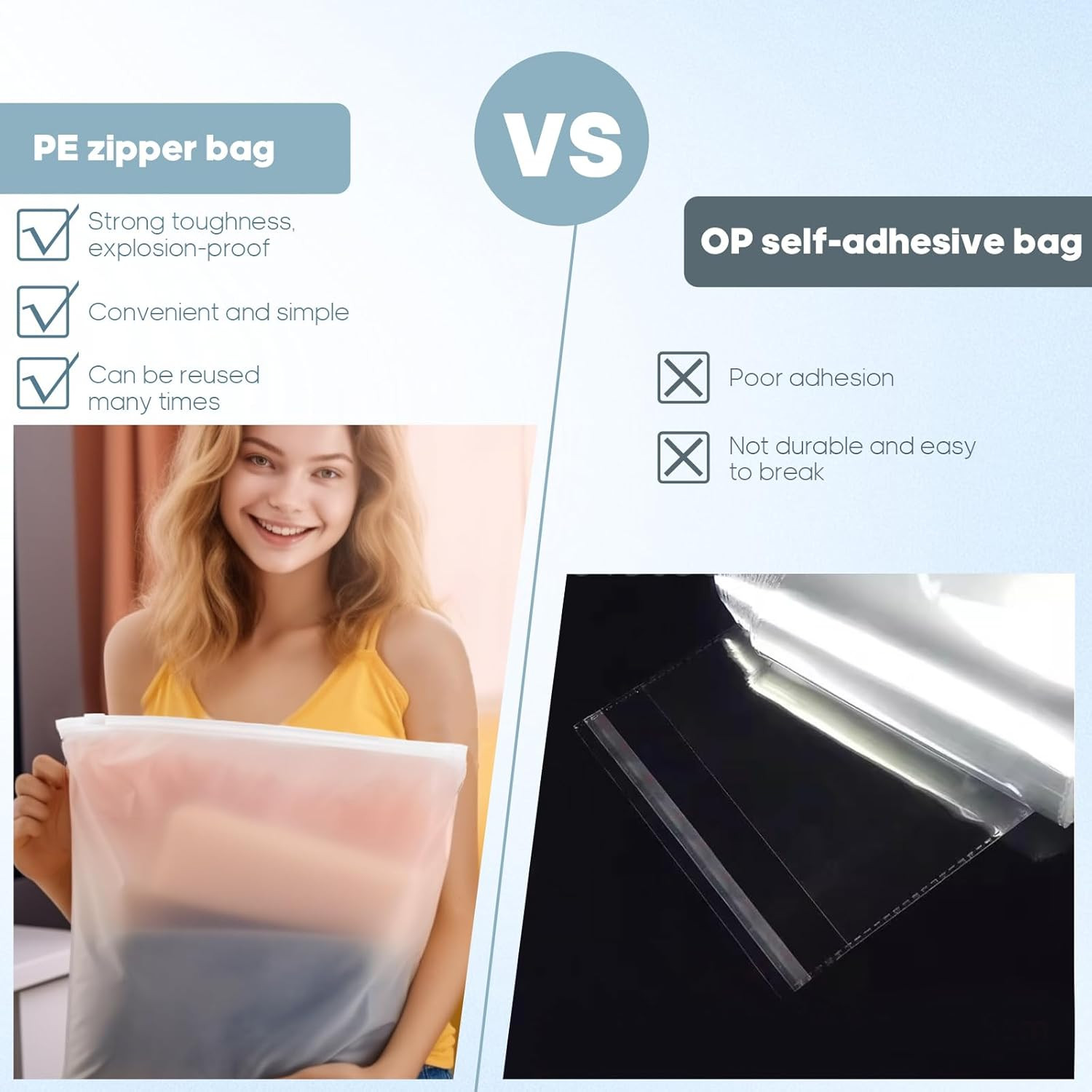 14X16 Inch Plastic Bags for Clothes Frosted Bags 50Pcs No Vent Holes | Zipper Po