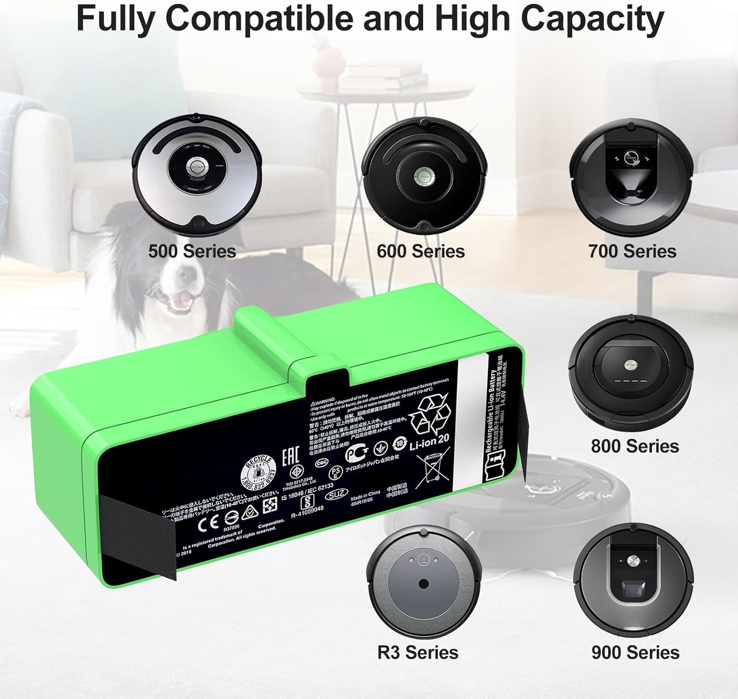 Upgraded 5200mAh 4376392 1800LI Replacement Battery for iRobot Roomba 500 600