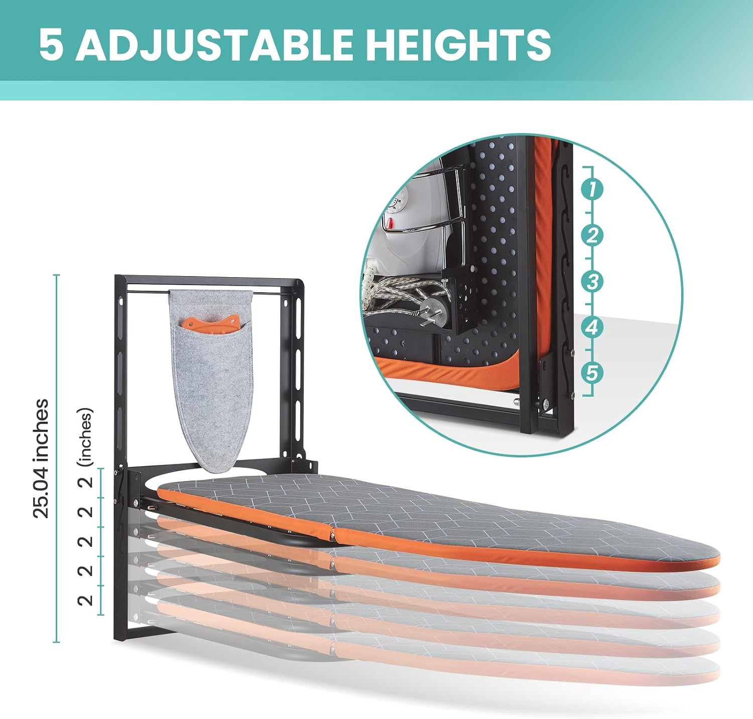 Wall Mounted Ironing Board with Iron Holder, 42X14 Compact Mount Foldable Ironin