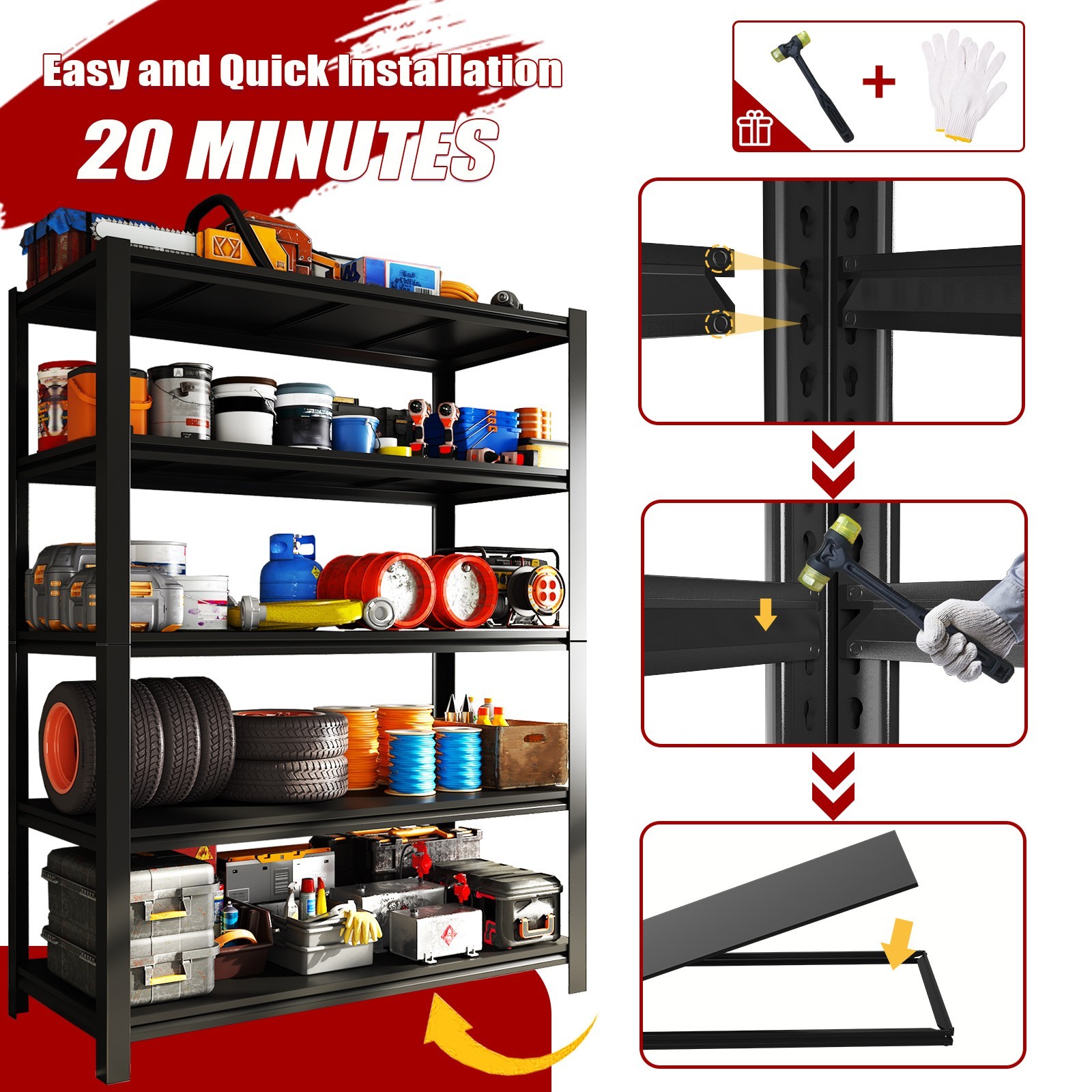 84” Garage Storage Shelves 3000lbs Heavy Duty Garage Shelving Utility Rack