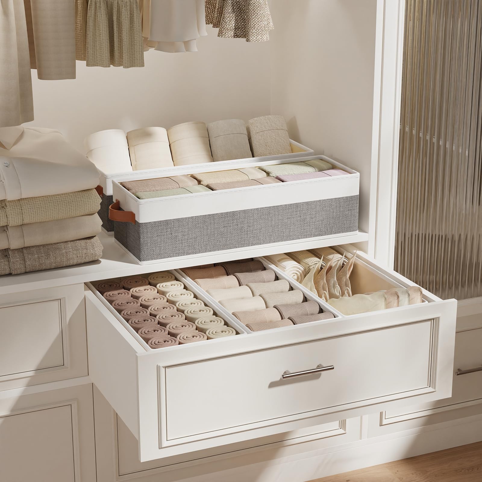 YheenLf Storage Baskets White/Gray Boxes 15x6x5 In 3-Pack