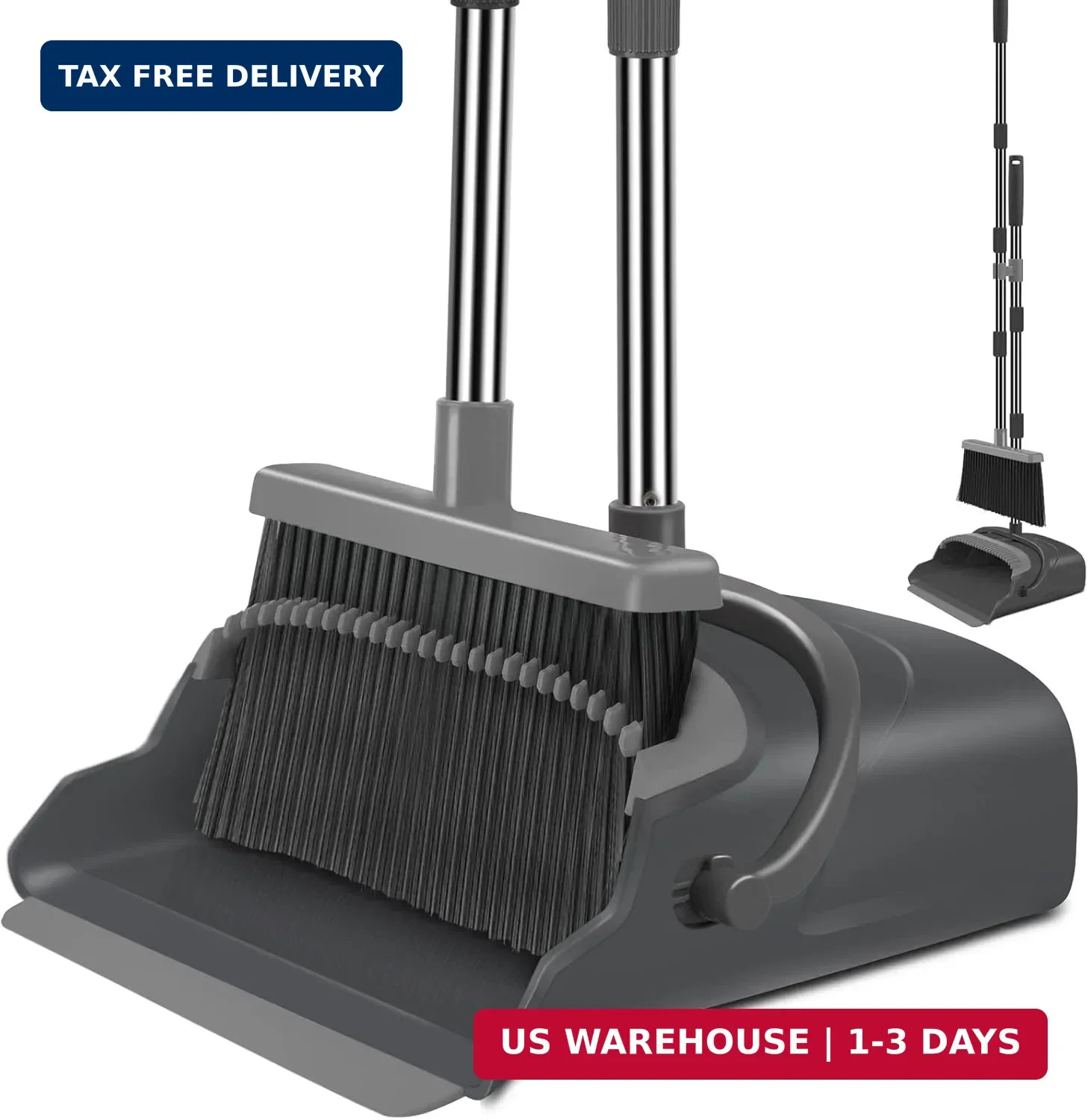 Broom and Dustpan Set for Home, Office, Indoor&Outdoor Sweeping, Stand Up Broom