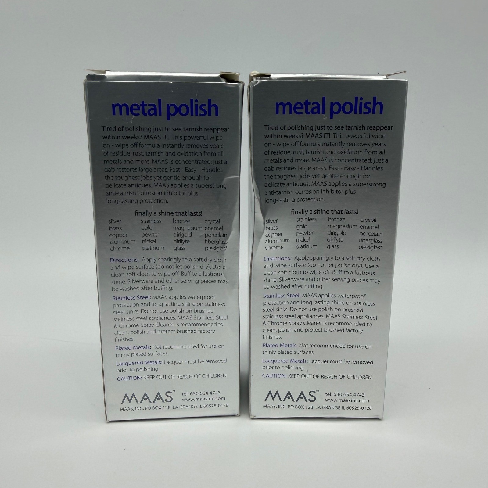 (Lot of 2) Maas Metal Polish 4oz French Lavender All Metals w/ Cloth USA Made