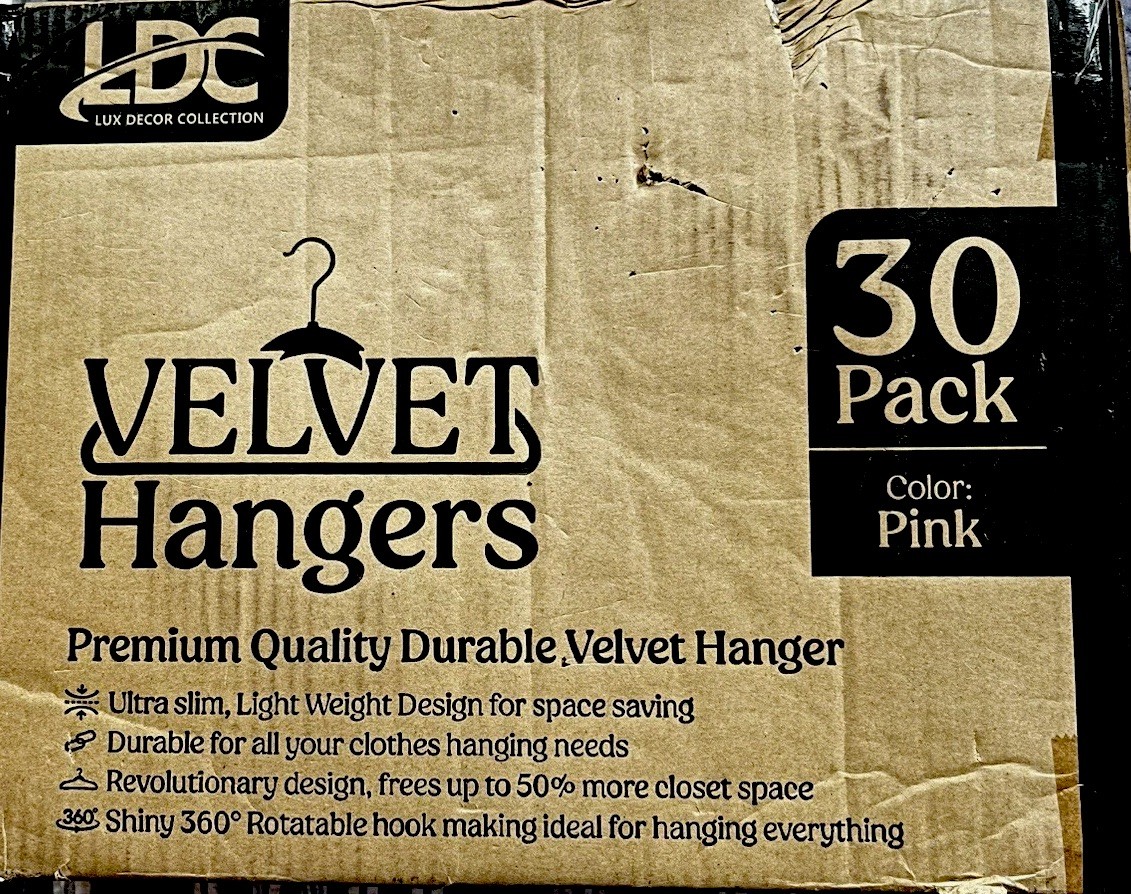 Pink Velvet Hangers with 360° Rotatable Hooks; Slim-Space Saving Pack of 30, New