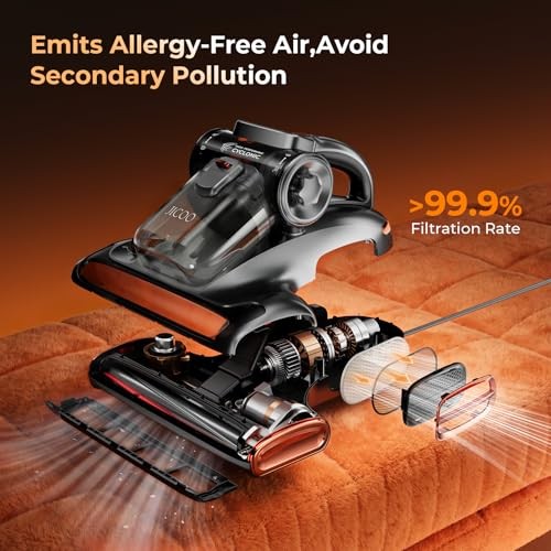 T600 Bed Vacuum Cleaner with UV-C Light, 15Kpa Suction 700W Powerful Gray
