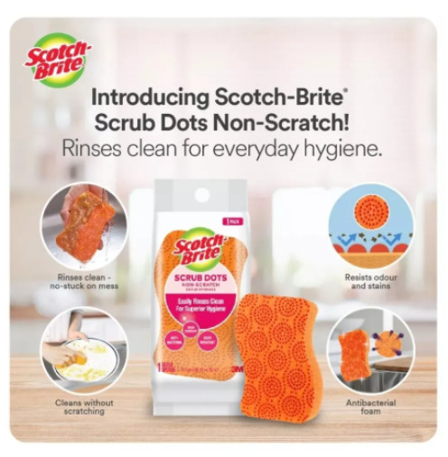 Scotch Brite Scrub Dots Non Scratch 3M ~ 6pcs Scrub Sponge NEW & Sealed MALAYSIA