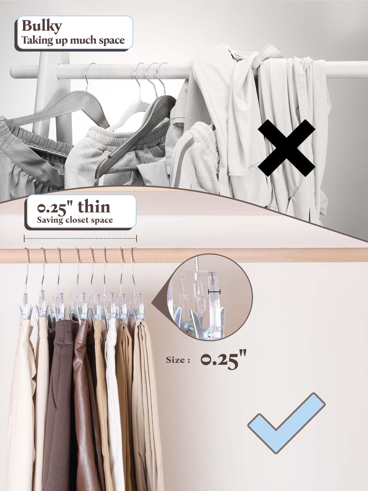 25 Pack Clear Pants Hangers With Clips Nonslip With Adjustable Heavy Duty Slim P