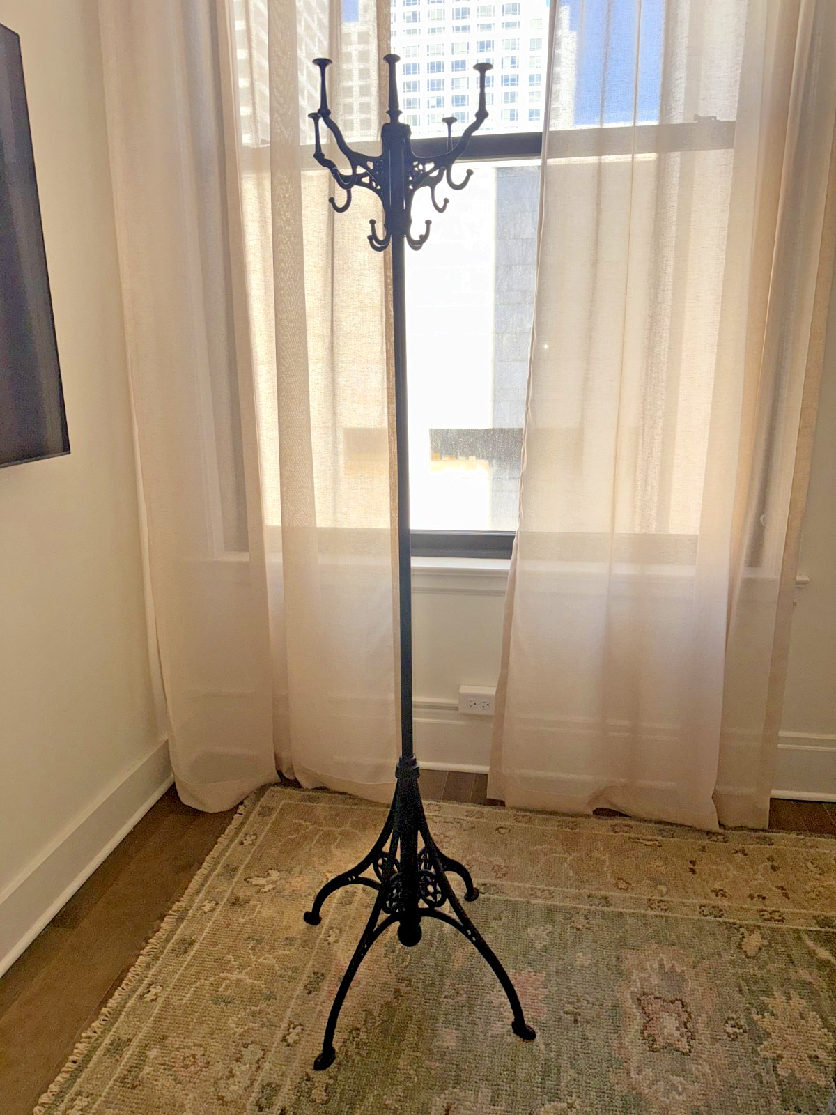 Vintage Art Nouveau Cast Iron Coat Rack Standing Hall Tree Hat Stand Black Metal