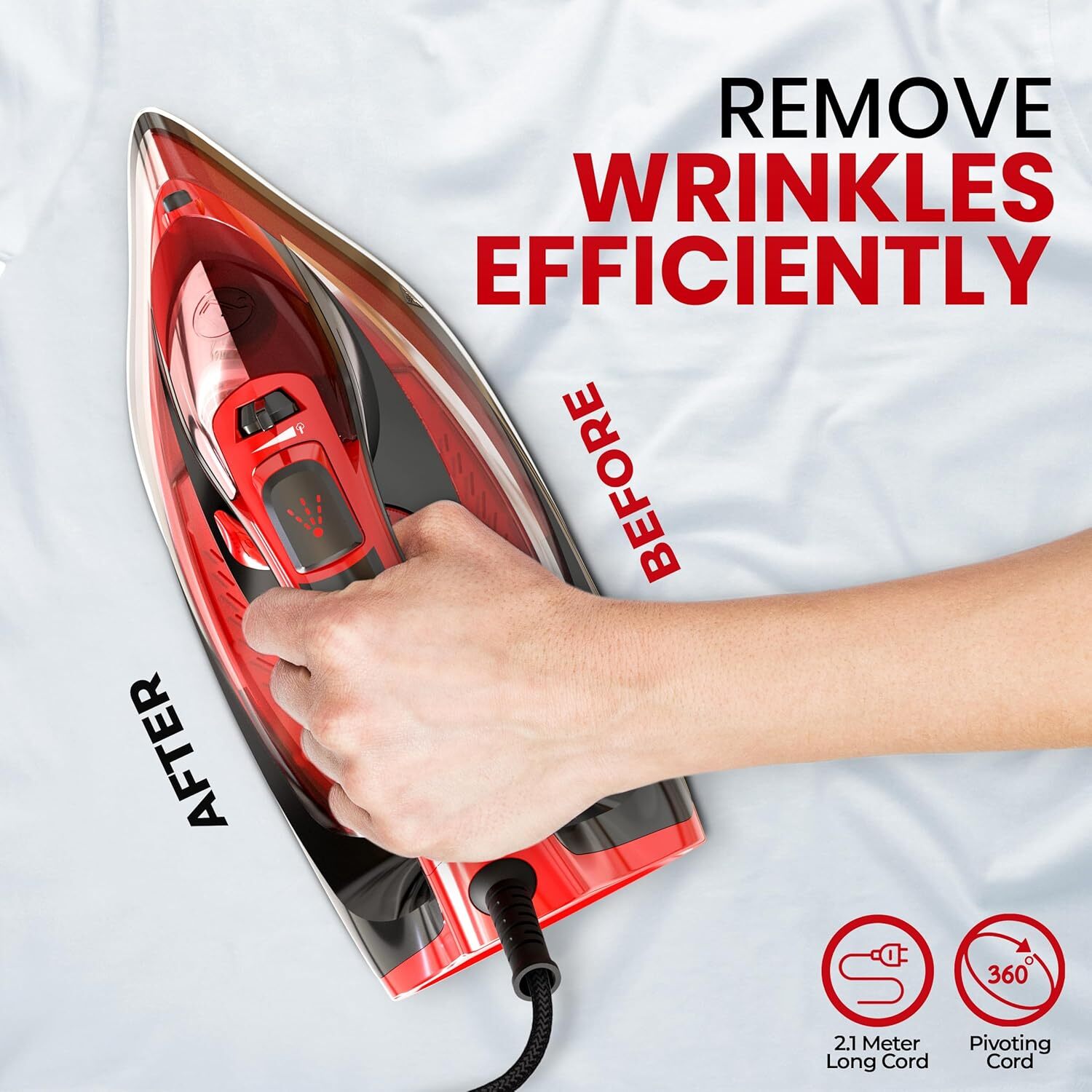 Steam Iron for Clothes – Non-Stick Soleplate – 1800W Clothes Iron