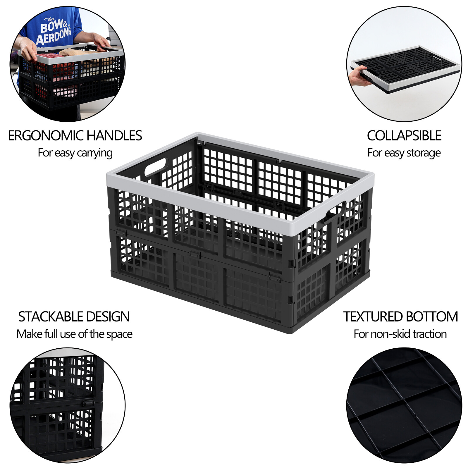 2/3/4-Packs 42 Liters Plastic Collapsible Storage Crate Folding Milk Crate Bins